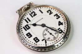 VINTAGE 14CT GOLD FILLED HAMILTON RAILROAD DOUBLE ROLLER POCKET WATCH, circular white dial with