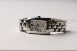 LADIES BAUME & MERCIER HAMPTON WRIST WATCH WITH BOX AND PAPERS REFERENCE M0A08013, rectangular