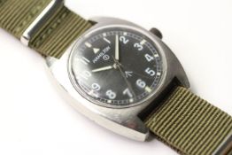 VINTAGE HAMILTON MILITARY ISSUE W10, black dial with tritium mark, crows foot, Arabic numerals, 34mm