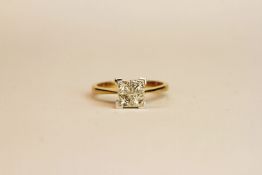 18ct yellow and white gold four invisible set diamond ring. Diamonds 0.75ct, ring size N.