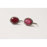 Pair of Ruby & Diamond Earrings, set with 2 natural rubies totalling 4.65ct, 36 round brilliant