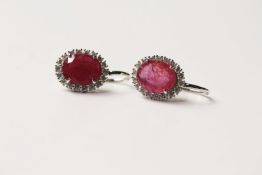 Pair of Ruby & Diamond Earrings, set with 2 natural rubies totalling 4.65ct, 36 round brilliant