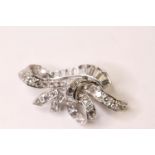 Petite 1950’s Diamond Set Ribbon Brooch, set with an estimated 2.00ct of diamonds, old cut and