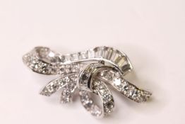 Petite 1950’s Diamond Set Ribbon Brooch, set with an estimated 2.00ct of diamonds, old cut and