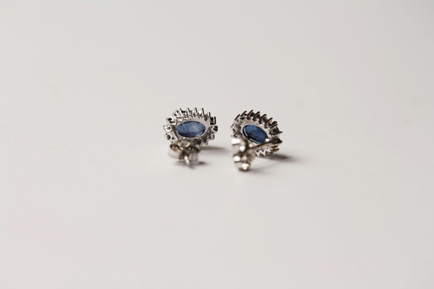 Pair of Sapphire & Diamond Earrings, set with 2 oval cut natural sapphires totalling 2.13ct, - Image 2 of 3