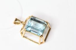 10.75ct Aquamarine Pendant, rectangular cut Aquamarine in a geometric design mount, Aquamarine