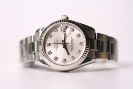 ROLEX DIAMOND DIAL DATEJUST WRISTWATCH REF 178274 W/PAPERS, circular silver dial with diamond hour