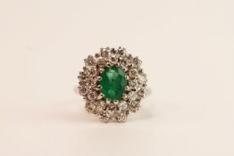 Emerald & Diamond Dress Ring, estimated 1.00ct oval cut emerald, claw set, 18ct white gold,