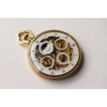 VINTAGE 18CT PIAGET SKELETON POCKET WATCH PERPETUAL CALENDAR, circular white skeleton dial with