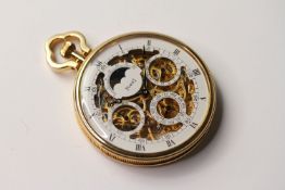 VINTAGE 18CT PIAGET SKELETON POCKET WATCH PERPETUAL CALENDAR, circular white skeleton dial with