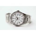 ROLEX OYSTER PERPETUAL DATE REFERENCE 15010, circular white dial with roman numeral hour markers,