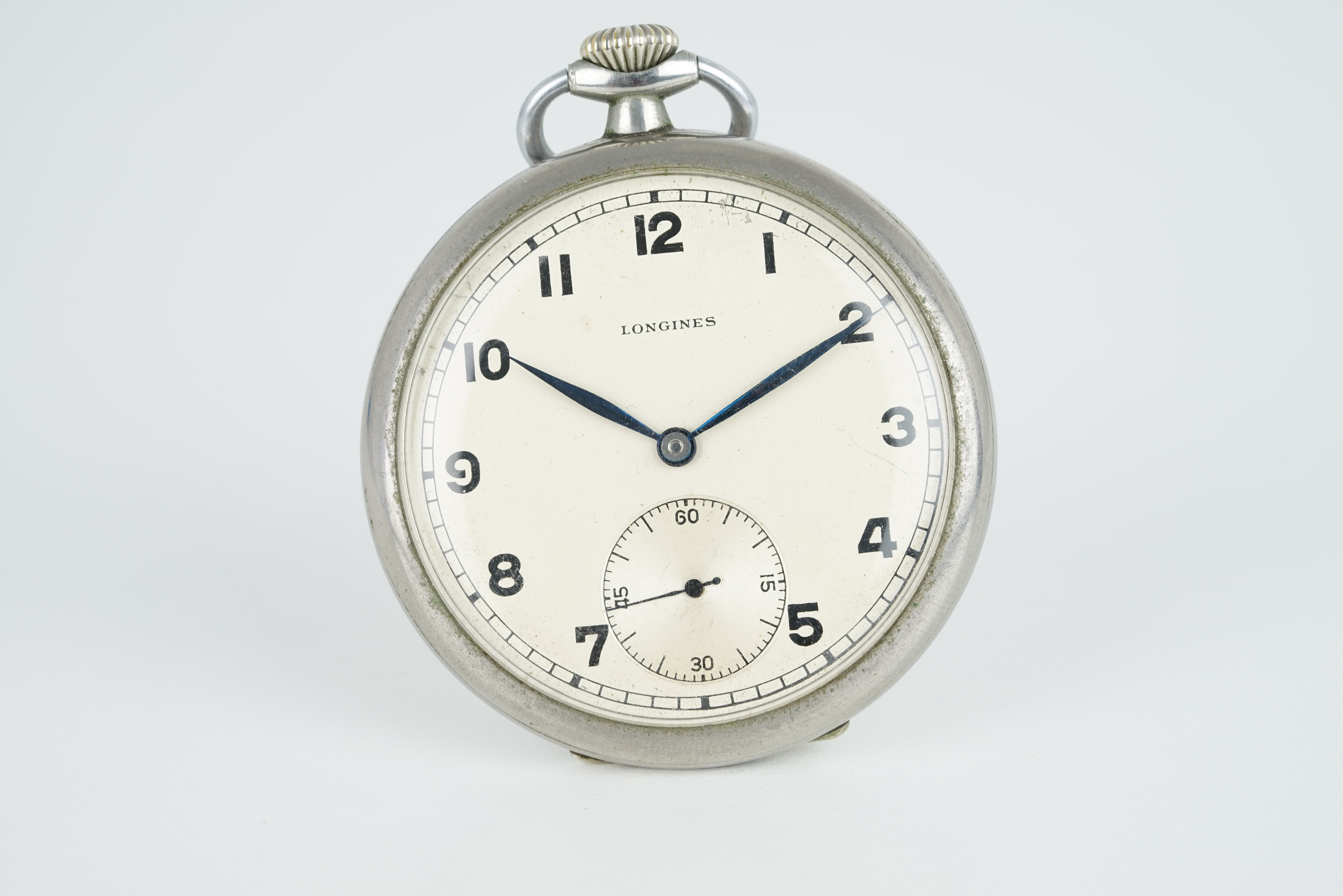 VINTAGE LONGINES POCKET WATCH REF. 3412 3 CIRCA 1945, circular cream tone dial with arabic numeral