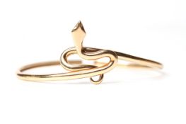 14k Snake Bangle, stamped and tested as 14ct, approximately 6cm diameter, 9.3g gross