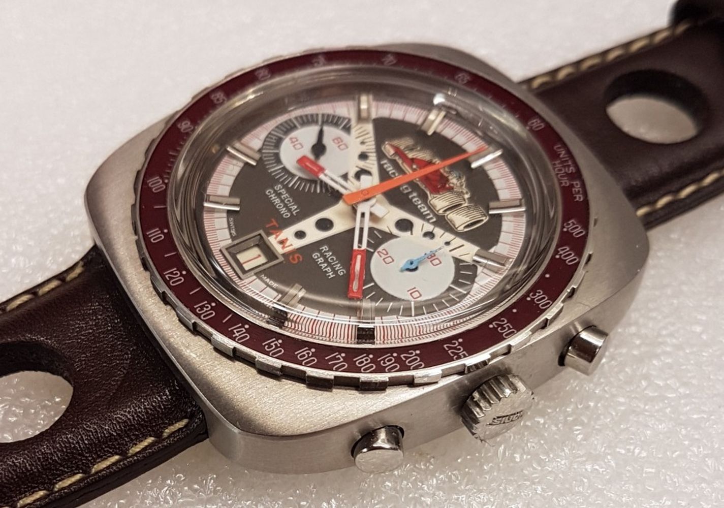 TANIS NOS SPECIAL RACING TEAM CHRONOGRAPH WITH BAKELITE BEZEL 1970S. VALJOUX CAL. 7734, square, - Image 6 of 8