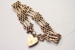 9CT GOLD GATE BRACELET, approximately 20g, stamped 9ct yellow gold, M P G, will fit a wristsize of