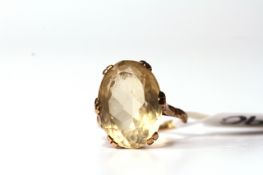Vintage 9ct Citrine Set Ring, 18x13 oval cut citrine, 9ct mount, approximately 5.6g gross