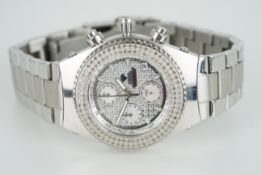 GENTLEMENS AQUAMASTER DIAMOND SET CHRONOGRAPH WRISTWATCH, circular triple register dial with hour