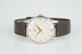 GENTLEMENS LONGINES WRISTWATCH REF. 8035-1 CIRCA 1953, circular off white dial with hour markers and