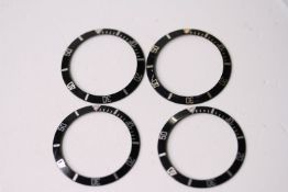 4x ROLEX BEZEL INSERTS, INCLUDING SUBMARINER 14060, SEA DWELLER, group of 4 Rolex bezel inserts,