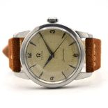 GENTLEMAN'S OMEGA, DENNISON FAT LUG, STAINLESS STEEL, REF. 3644, CIRCA 1956, 34MM, circular cream