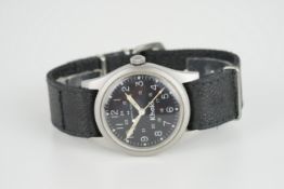 GENTLEMENS HAMILTON KHAKI WRISTWATCH CIRCA 1970S, circular black dial with arabic numeral hour