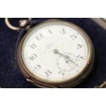 SILVER THO'S RUSSELL & SON POCKET WATCH & ALBERT CHAIN, circular white dial with arabic numbers,