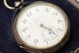 SILVER THO'S RUSSELL & SON POCKET WATCH & ALBERT CHAIN, circular white dial with arabic numbers,