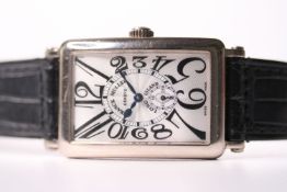 FRANCK MULLER LONG ISLAND 18CT WHITE GOLD, rectangular silver guilloche dial with arabic numeral