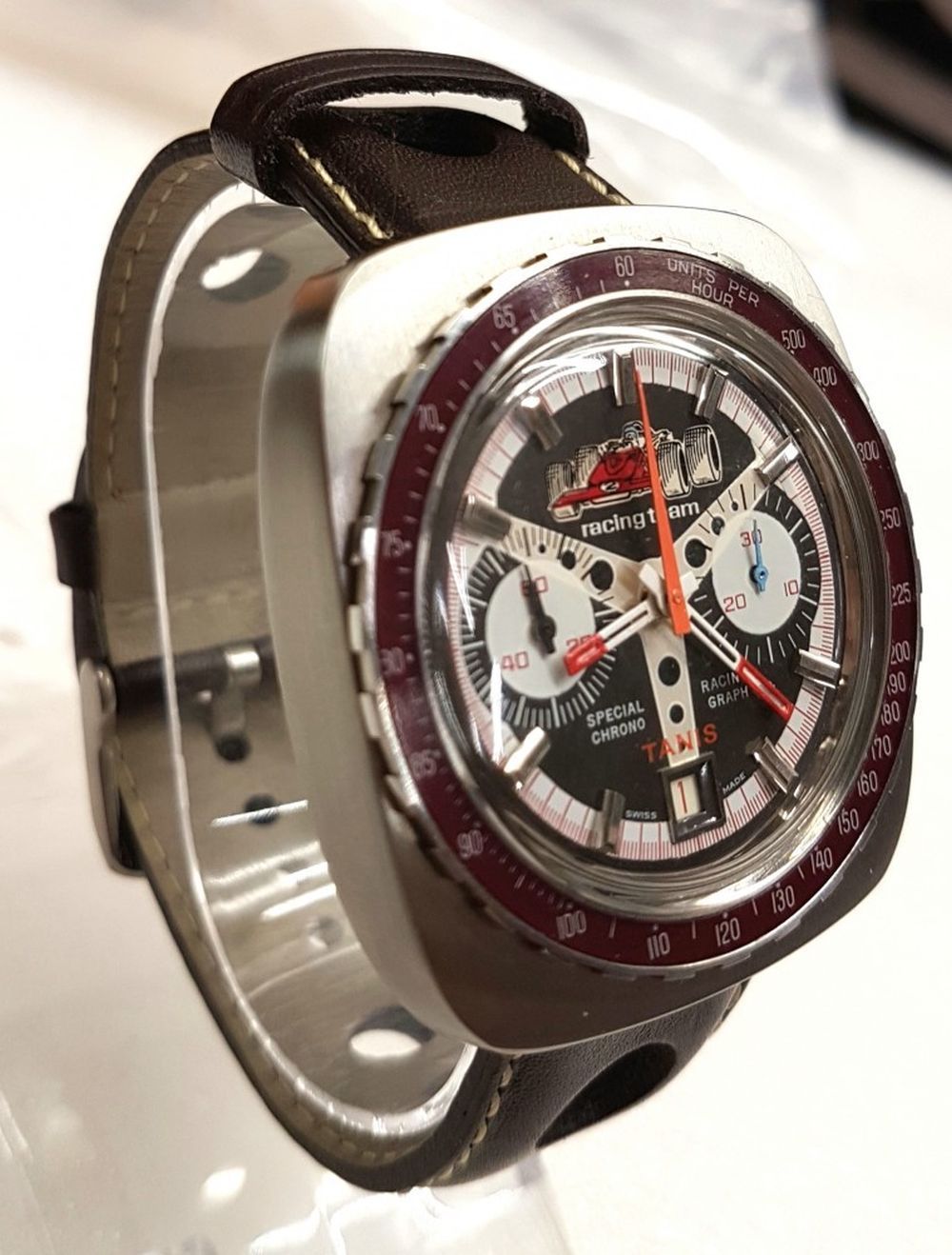 TANIS NOS SPECIAL RACING TEAM CHRONOGRAPH WITH BAKELITE BEZEL 1970S. VALJOUX CAL. 7734, square, - Image 2 of 8