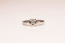 Boodles Diamond Ring, centre set with a single emerald cut diamond 0.91ct, G colour, VSI clarity,