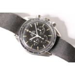 VINTAGE OMEGA SPEEDMASTER PROFESSIONAL 145.012 SP 1968, circular black dial with baton hour markers,