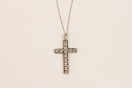 Diamond Set Cross Necklace, 18ct white gold, estim