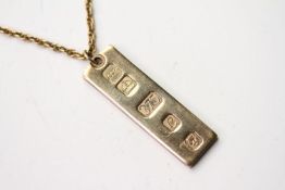 9CT INGOT PENDANT W/BOX, approximately 26.2g, stamped JS & Co, 9ct yellow gold, approximate total