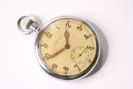 VINTAGE LEONIDAS G.S.T.P MILITARY POCKET WATCH, circular cream patina dial with arabic numeral