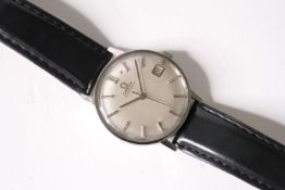 VINTAGE OMEGA AUTOMATIC WRISTWATCH, silver dial with applied hour markers, date at 3 0'clock, 33mm