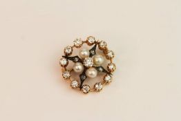 Diamond & Pearl Set Antique Circular Brooch, set w