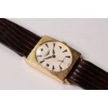 VINTAGE ART DECO 14CT YELLOW GOLD LONGINES DRESS WATCH, oval pin striped dial with arrow and block