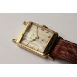 VINTAGE 14CT YELLOW GOLD LONGINES WRISTWATCH, rectangular dial with arrows and arabic numbers,