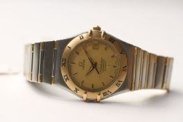 GENTLEMENS OMEGA CONSTELLATION AUTOMATIC WRISTWATCH, circular gold dial with gold hour markers and