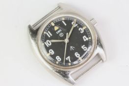 CWC HAMILTON MILITARY WRIST WATCH 1973, circular black CWC dial with arabic numeral hour markers,