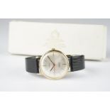 GENTLEMENS MAPPIN 9CT GOLD WRISTWATCH W/ BOX CIRCA 1970, circular silver dial with stick hour