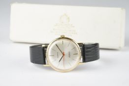 GENTLEMENS MAPPIN 9CT GOLD WRISTWATCH W/ BOX CIRCA 1970, circular silver dial with stick hour