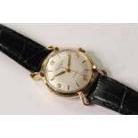 VINTAGE JULES JURGENSEN 14CT YELLOW GOLD AUTOMATIC WRISTWATCH, circular silver dial with hour