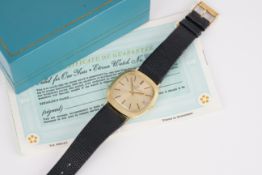 GENTLEMENS ETERNA MATIC 3003 18CT GOLD WRISTWATCH W/ BOX & GUARANTEE, rounded square gold dial