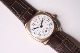 VINTAGE MANFREDI TRENCH WATCH CIRCA 1930s, circular white dial with arabic numeral hour markers, red