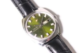 *TO BE SOLD WITHOUT RESERVE* ENICA AUTOMATIC WRIST WATCH, circular sunburst green dial with baton