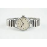 GENTLEMENS LONGINES WRISTWATCH, circular patina swiss made marked dial with hour markers and