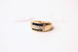 Sapphire & Diamond Ring, stamped 18ct yellow gold, size K, 6.6g