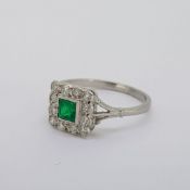 Stamped PLAT, Emerald and diamond ring, size O