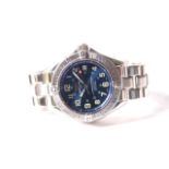 BREITLING SUPEROCEAN WRIST WATCH WITH BREITLING CASE circular sunburst blue dial with arabic numeral